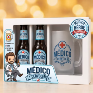 Estuche de cerveza y jarra regalo para médico