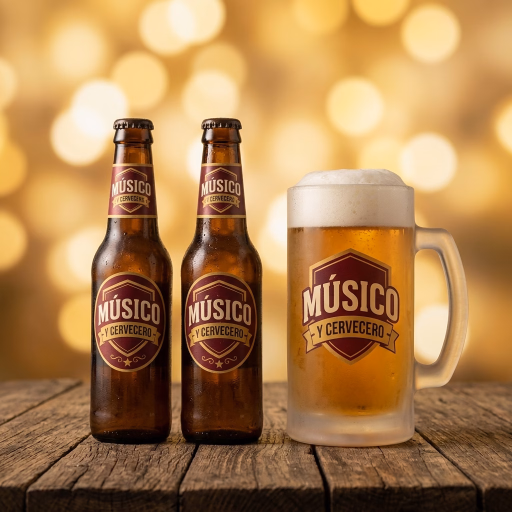Detalle de los botellines y la jarra de cerveza para músicos
