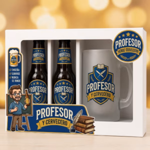 Estuche de cerveza y jarra regalo para profesor