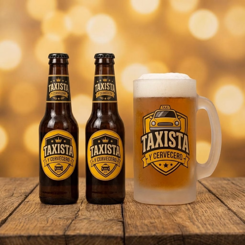 Detalle de los botellines y la jarra de cerveza para taxista
