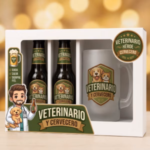 Estuche de cerveza y jarra regalo para veterinario